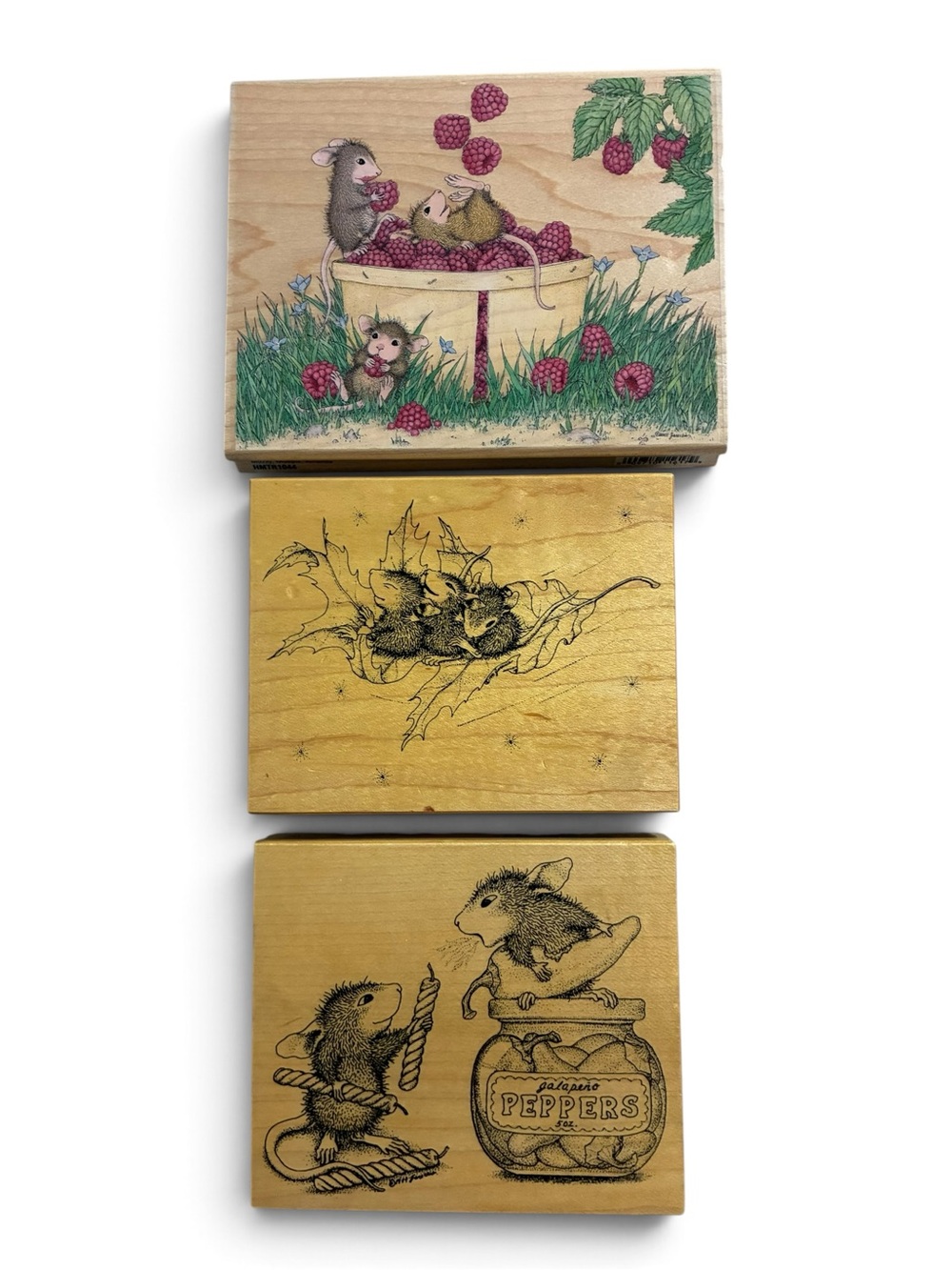 Lot of 3 Vintage House Mouse Designs Wood Rubber Stamps Stampa Rosa 1998 2007